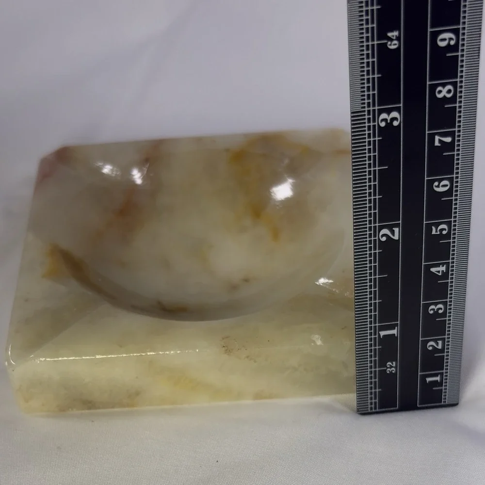 VINTAGE ASHTRAY SOLID MARBLE TAN BROWN LARGE HEAVY 4in Square S2-371
